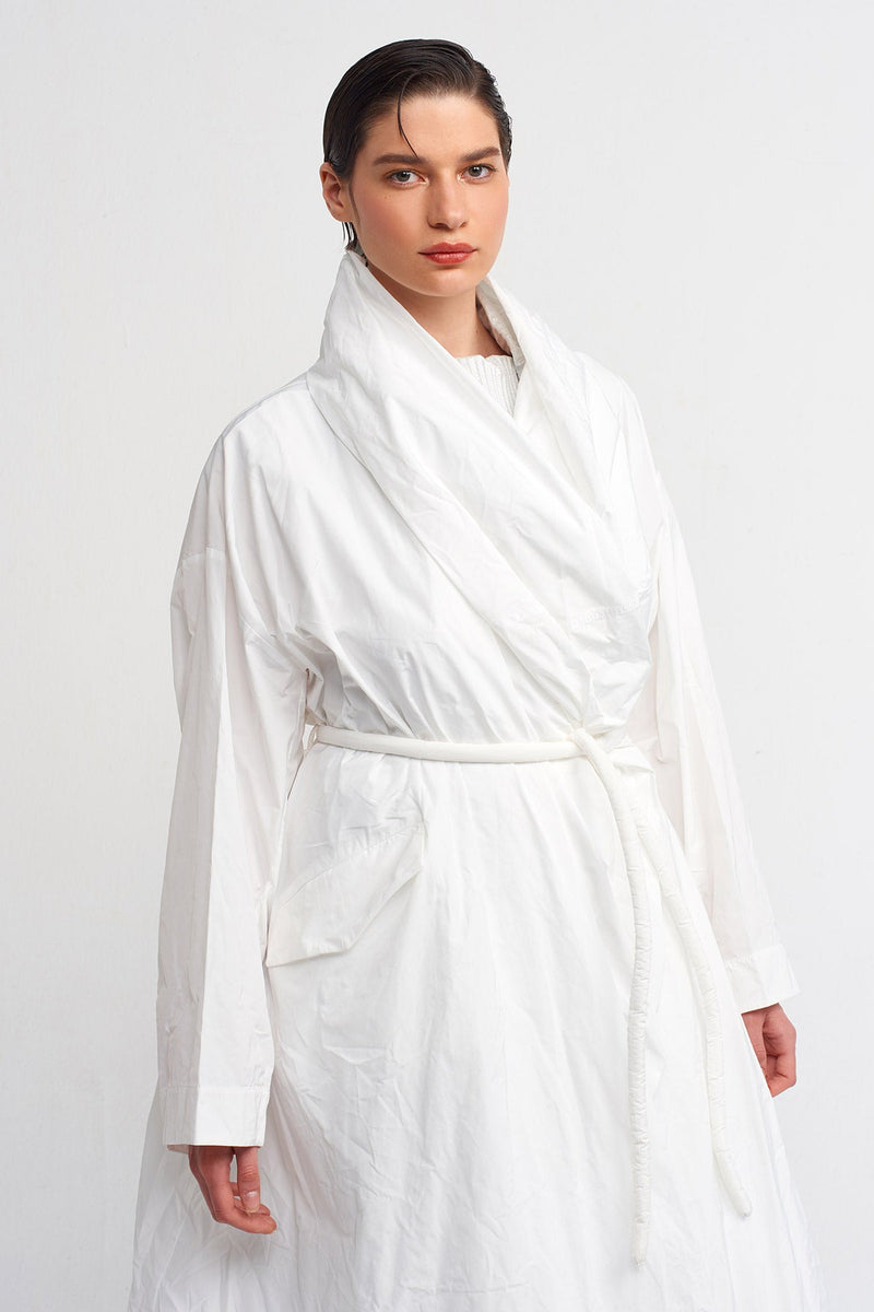 NU Belted Waist Long Windbreaker Off White