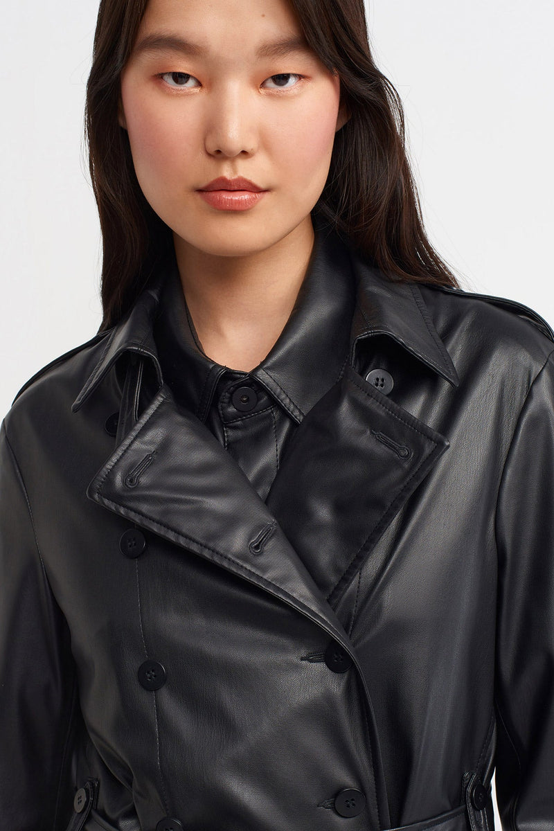 NU Synthetic Leather Trench Coat Black
