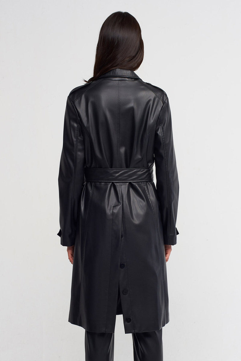 NU Synthetic Leather Trench Coat Black