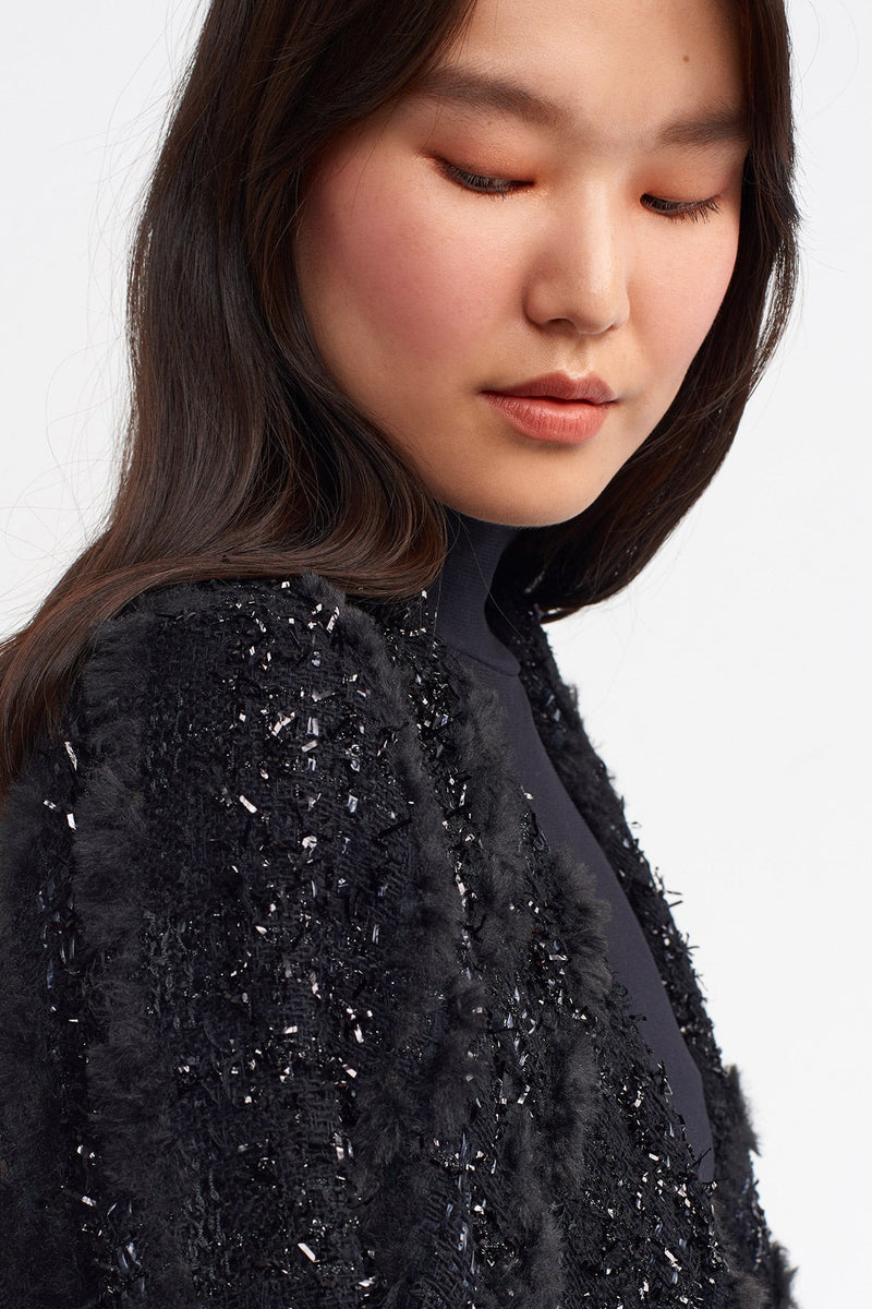 NU Fur Detail Midi Coat Black