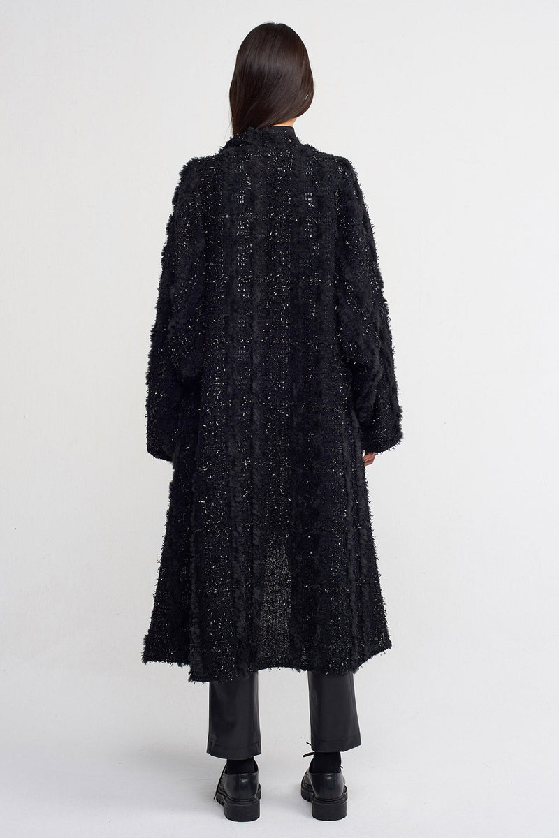 NU Fur Detail Midi Coat Black