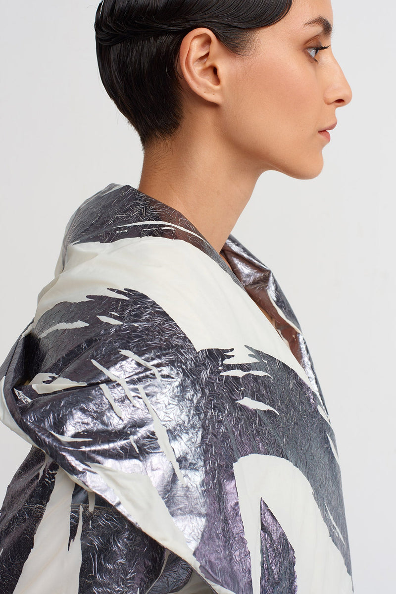 NU Brush Print Long Trench Coat Dark Grey