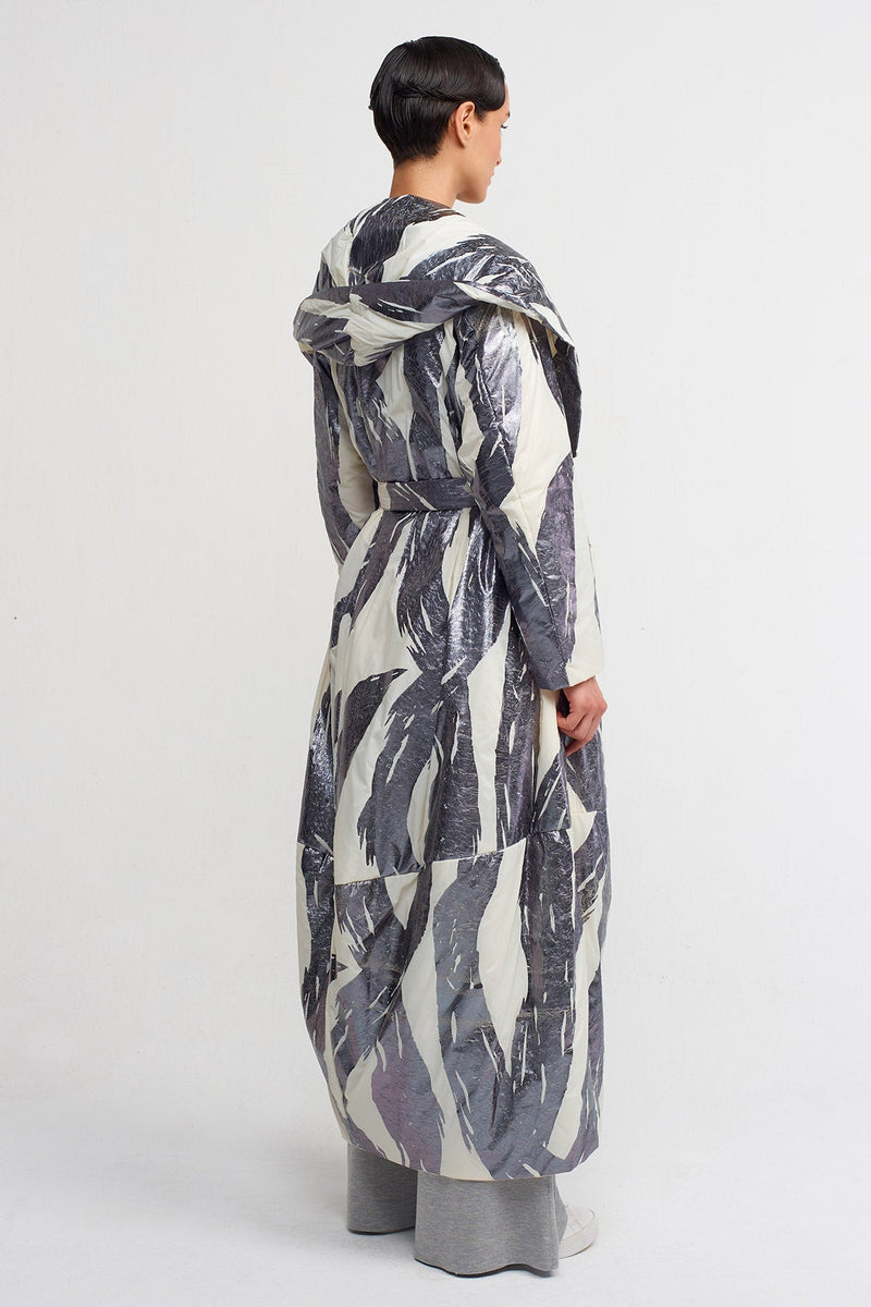 NU Brush Print Long Trench Coat Dark Grey