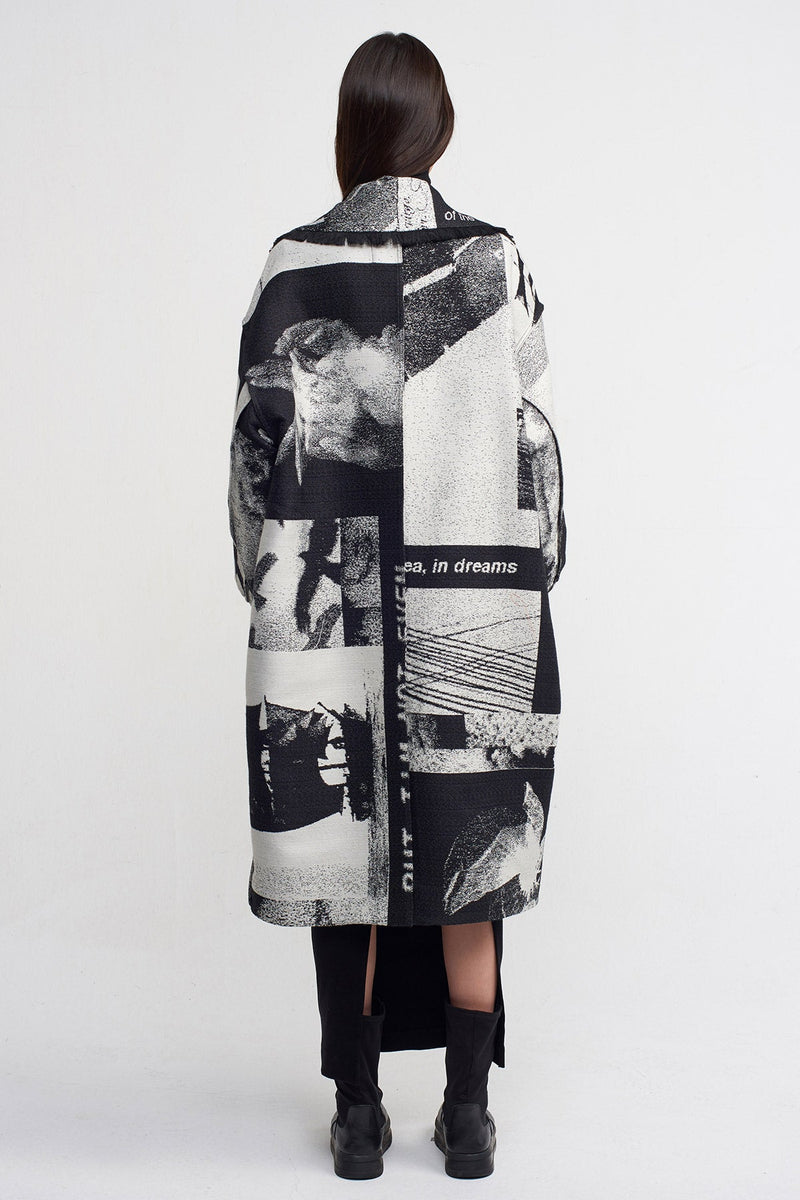 NU Printed Pattern Midi Coat Black