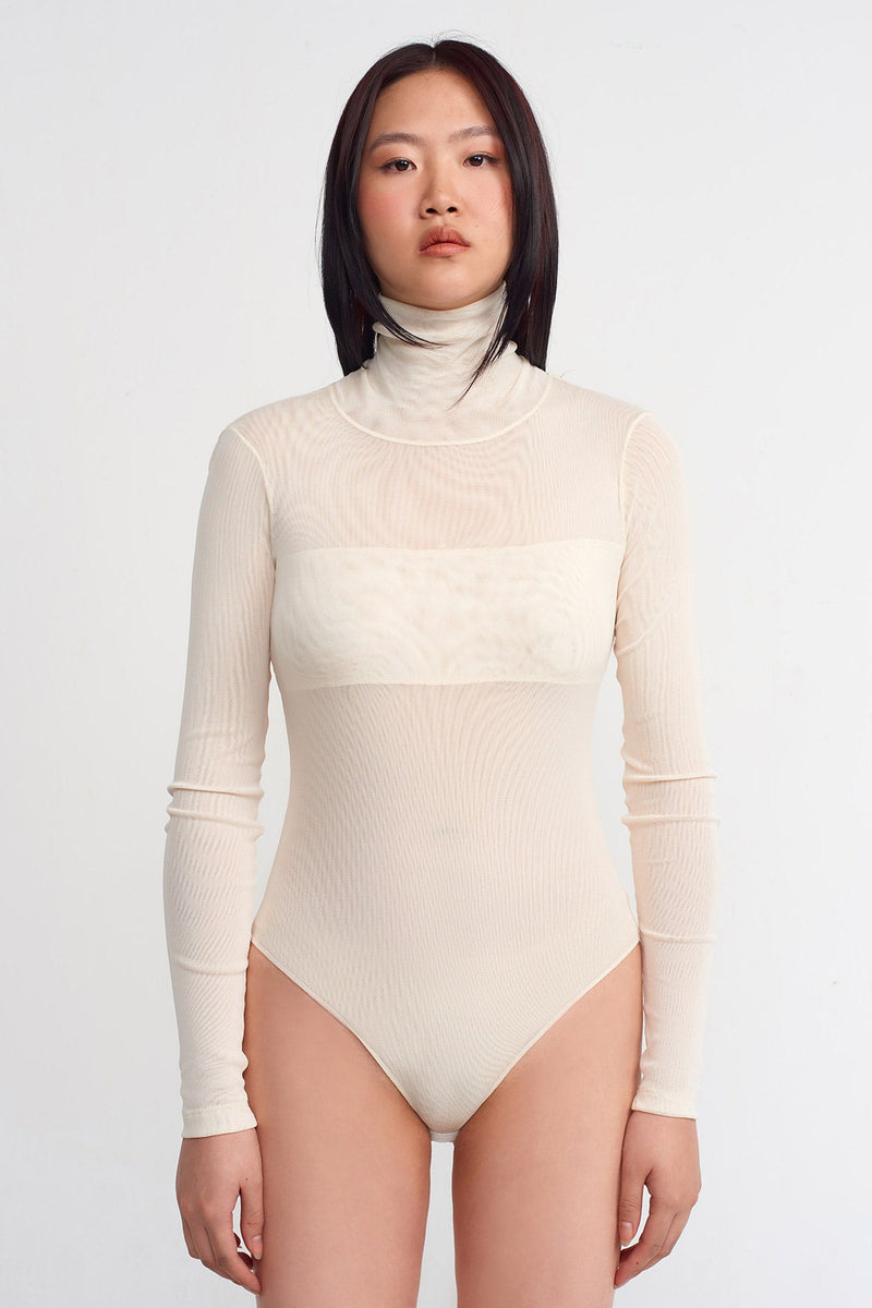 NU Turtleneck Mesh Bodysuit Natural