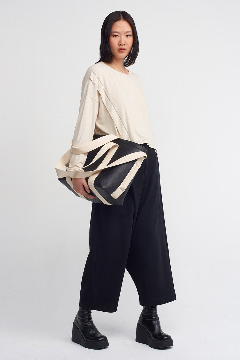 NU Contrast Stitch Detail Top Natural