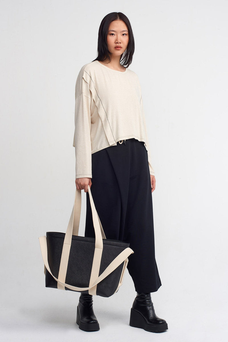 NU Contrast Stitch Detail Top Natural