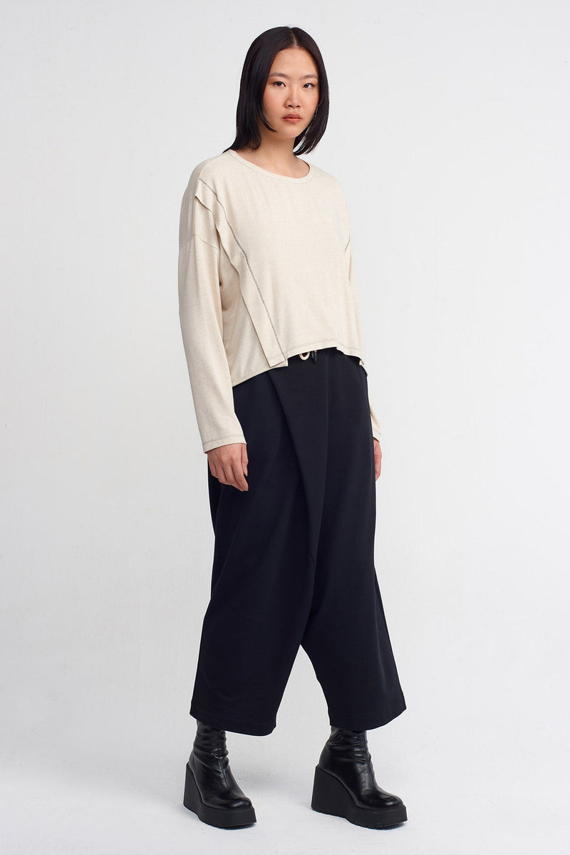 NU Contrast Stitch Detail Top Natural