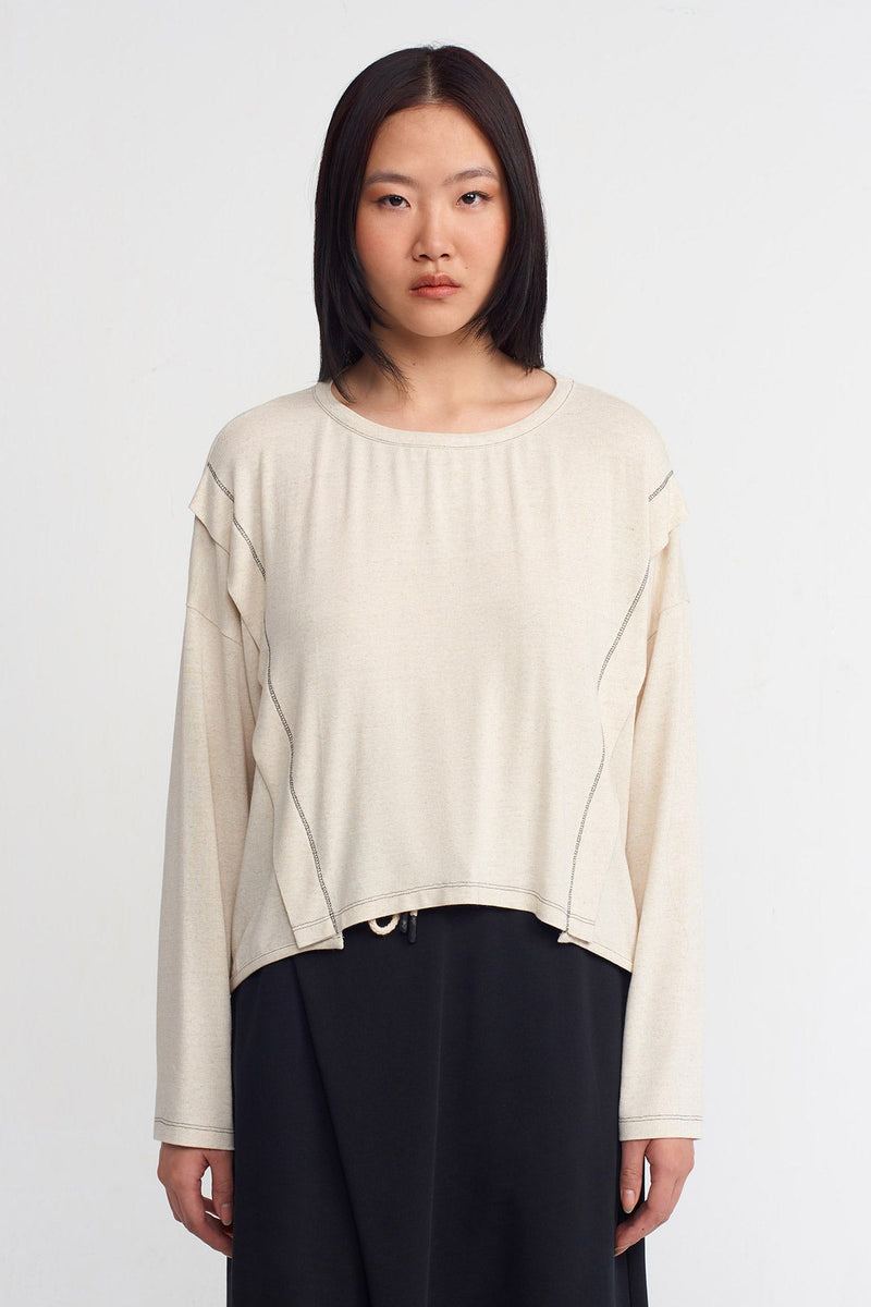 NU Contrast Stitch Detail Top Natural