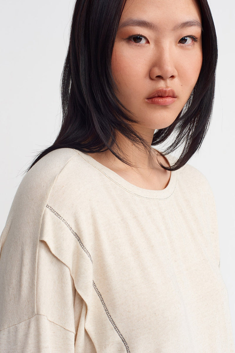 NU Contrast Stitch Detail Top Natural