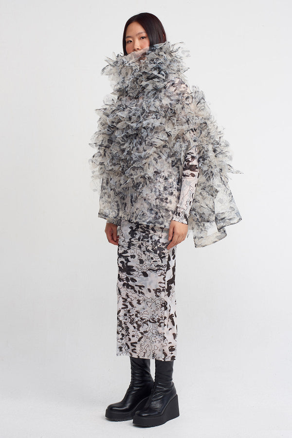 NU Ruffled Turtleneck Blouse Multi Color