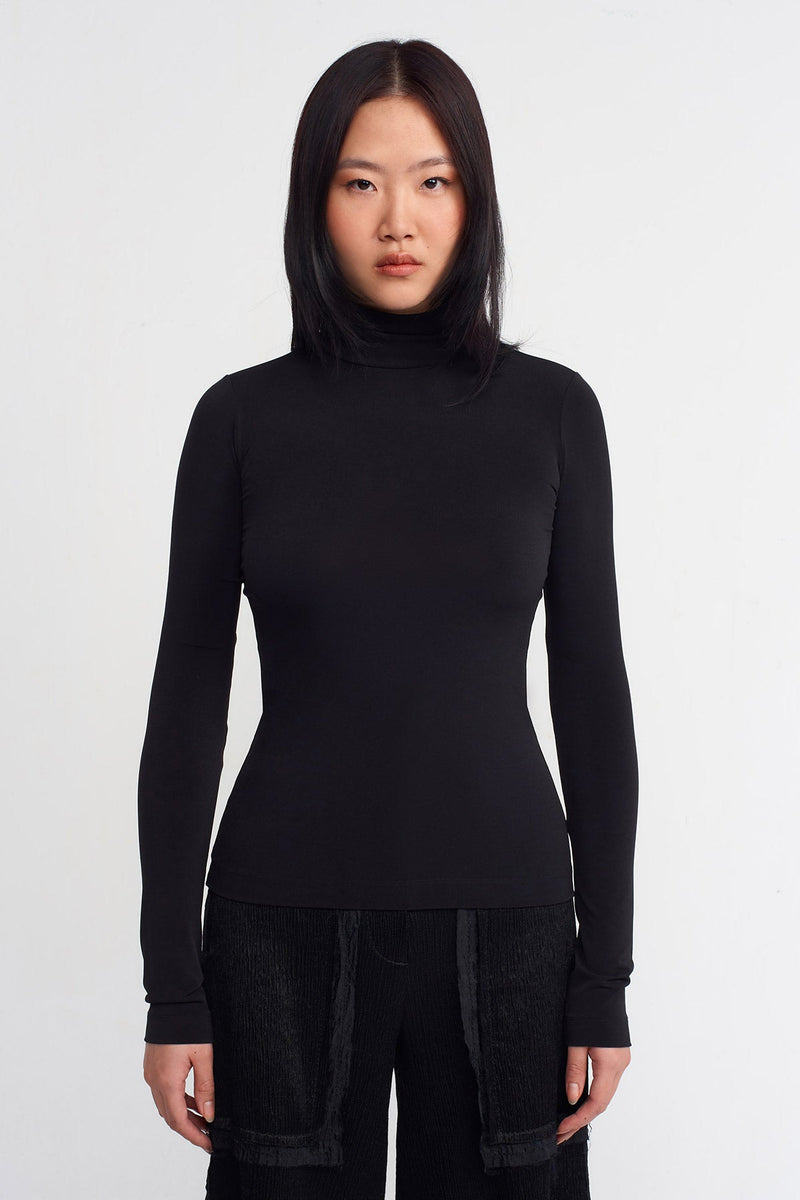 NU Turtleneck Jersey Bodysuit Black