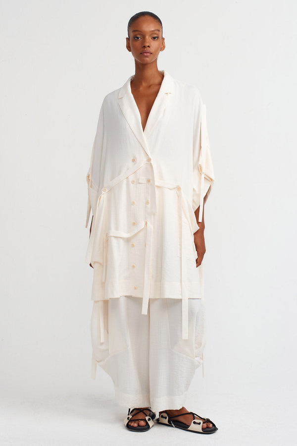 NU V-Neck Blouse With Ribbon Details Off White