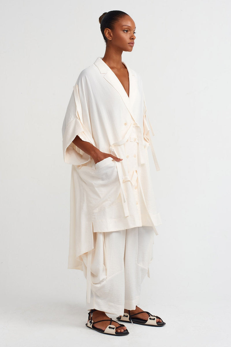 NU V-Neck Blouse With Ribbon Details Off White