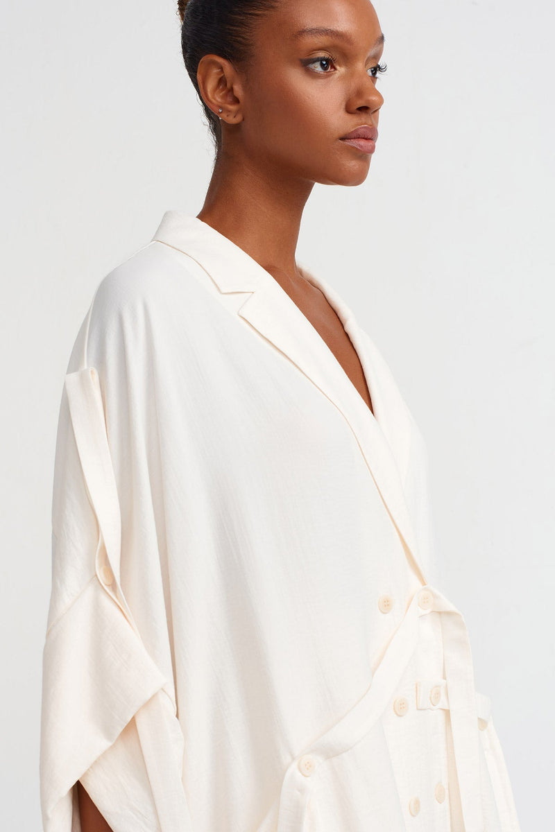 NU V-Neck Blouse With Ribbon Details Off White
