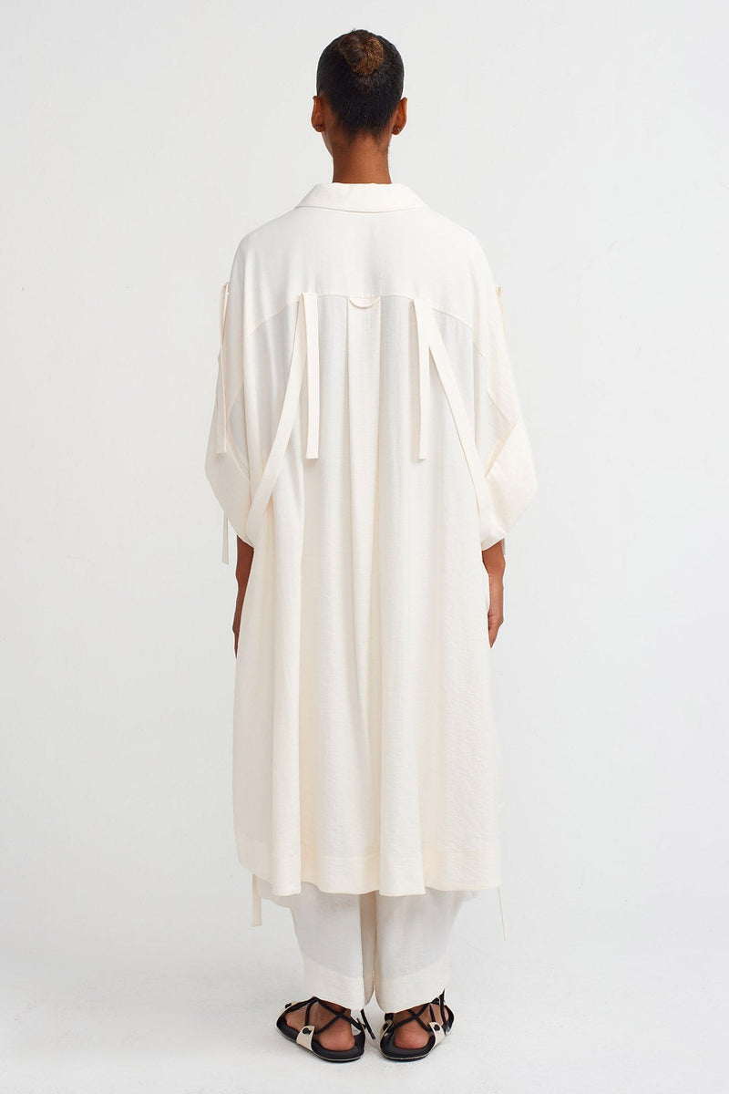 NU V-Neck Blouse With Ribbon Details Off White