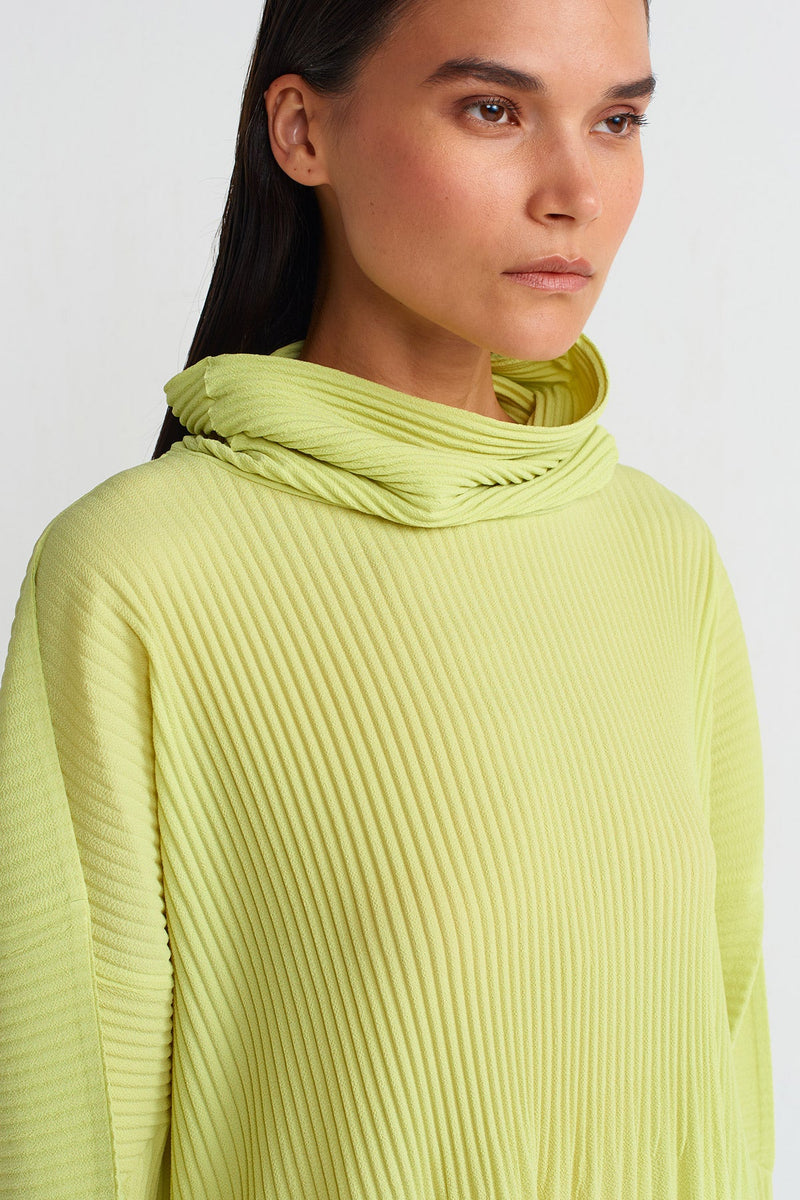 NU Turtleneck Pleated Blouse Lime