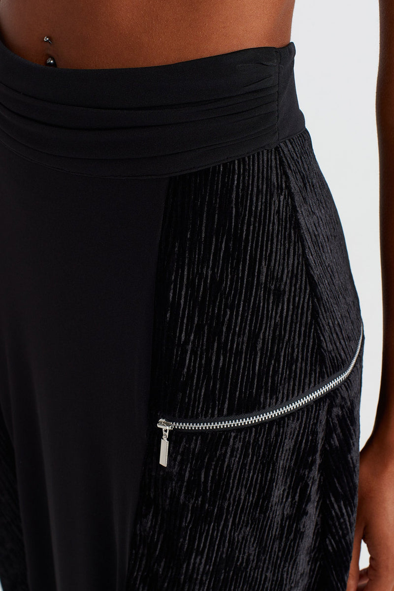 NU Zip Detail Velvet-Jersey Skirt Black