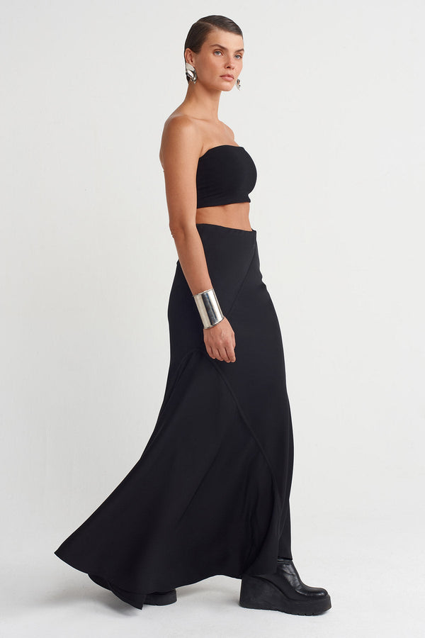 NU Asymmetrical Panelled Long Skirt Black