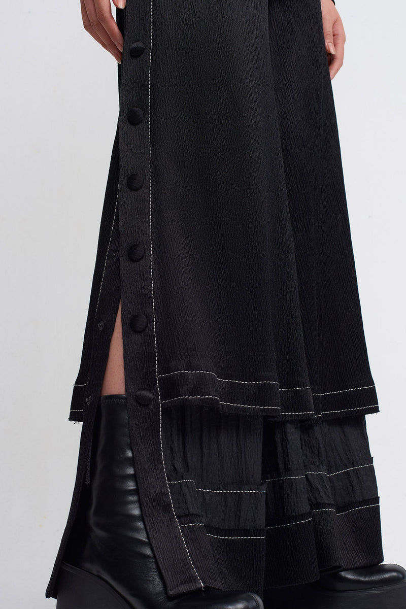 NU Crinkle Button-Side Trousers Black