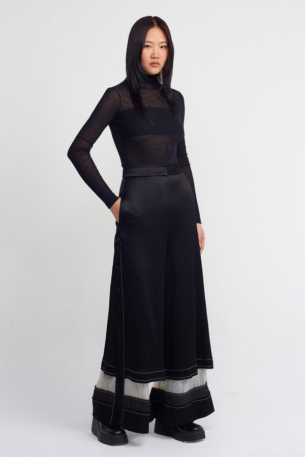 NU Crinkle Button-Side Trousers Natural/Black