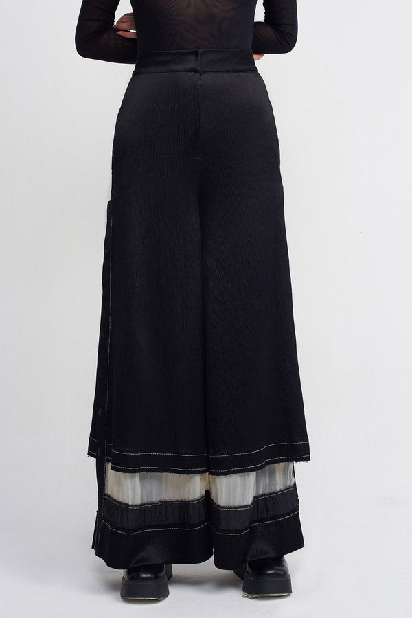 NU Crinkle Button-Side Trousers Natural/Black