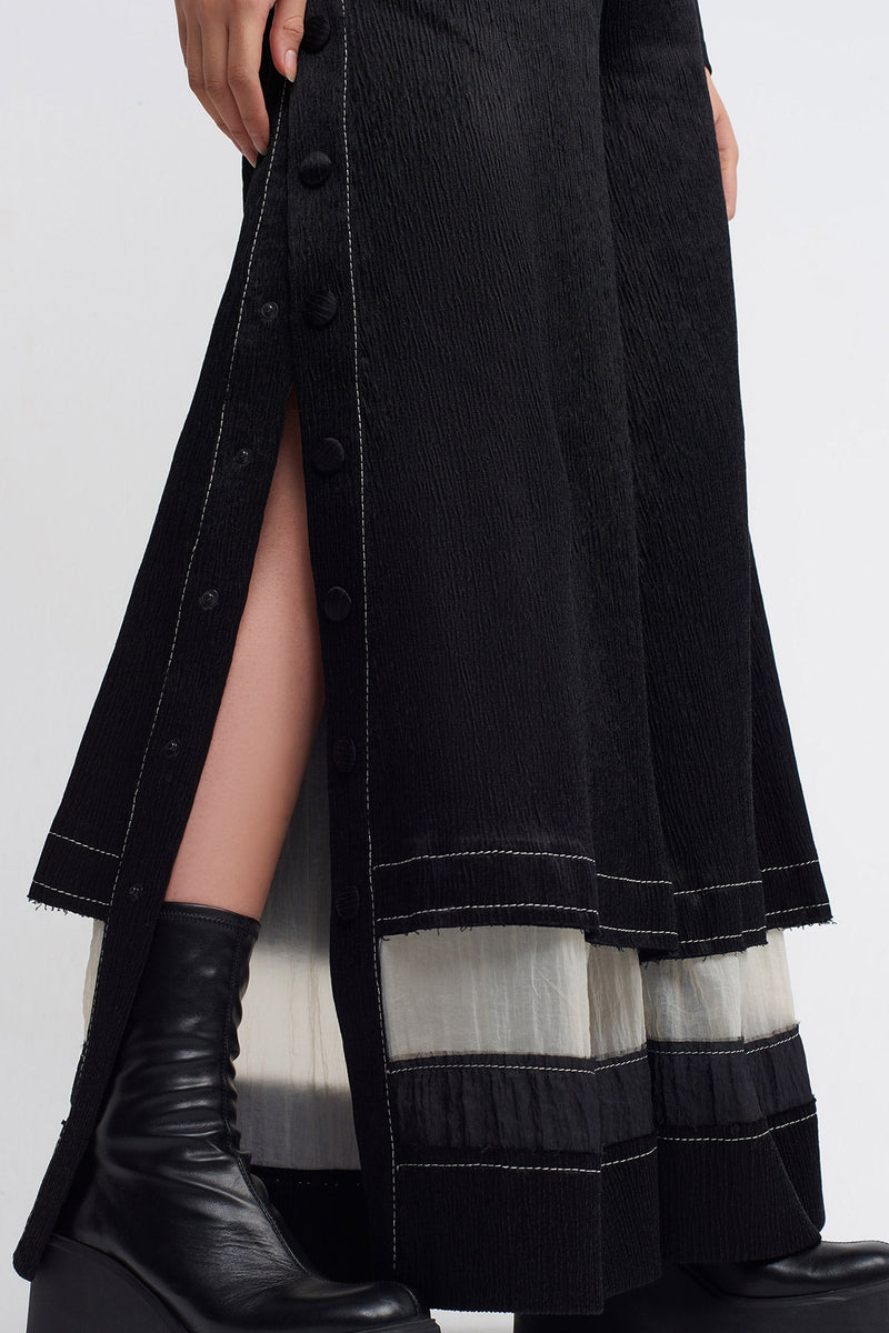 NU Crinkle Button-Side Trousers Natural/Black