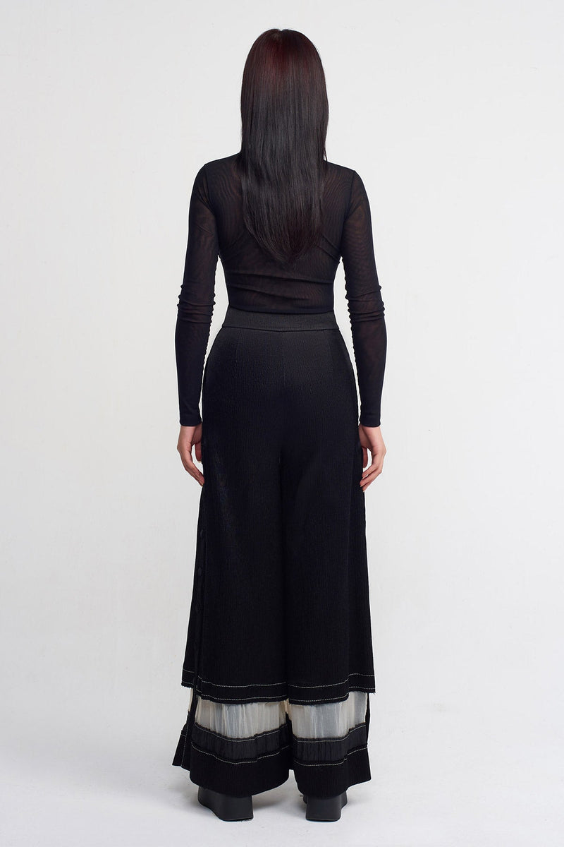 NU Crinkle Button-Side Trousers Natural/Black