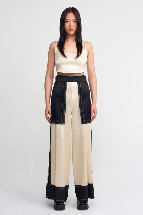 NU Crinkle Wide Pocket Trousers Natural/Black