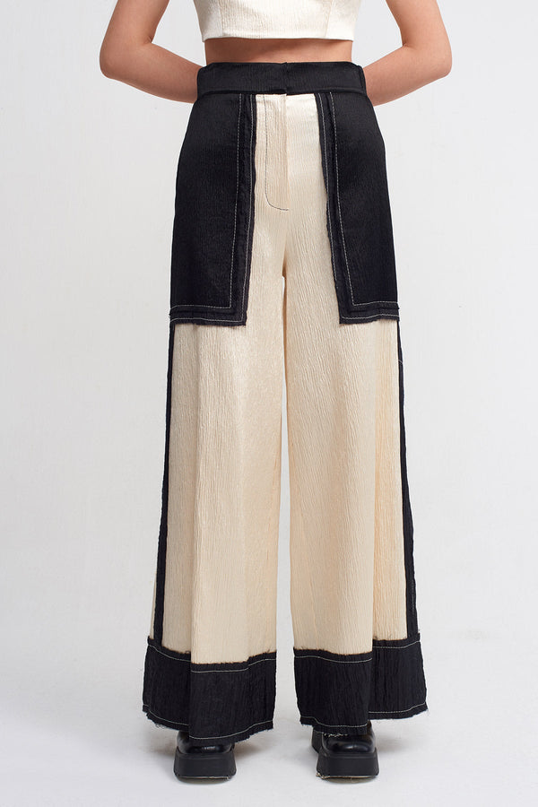 NU Crinkle Wide Pocket Trousers Natural/Black