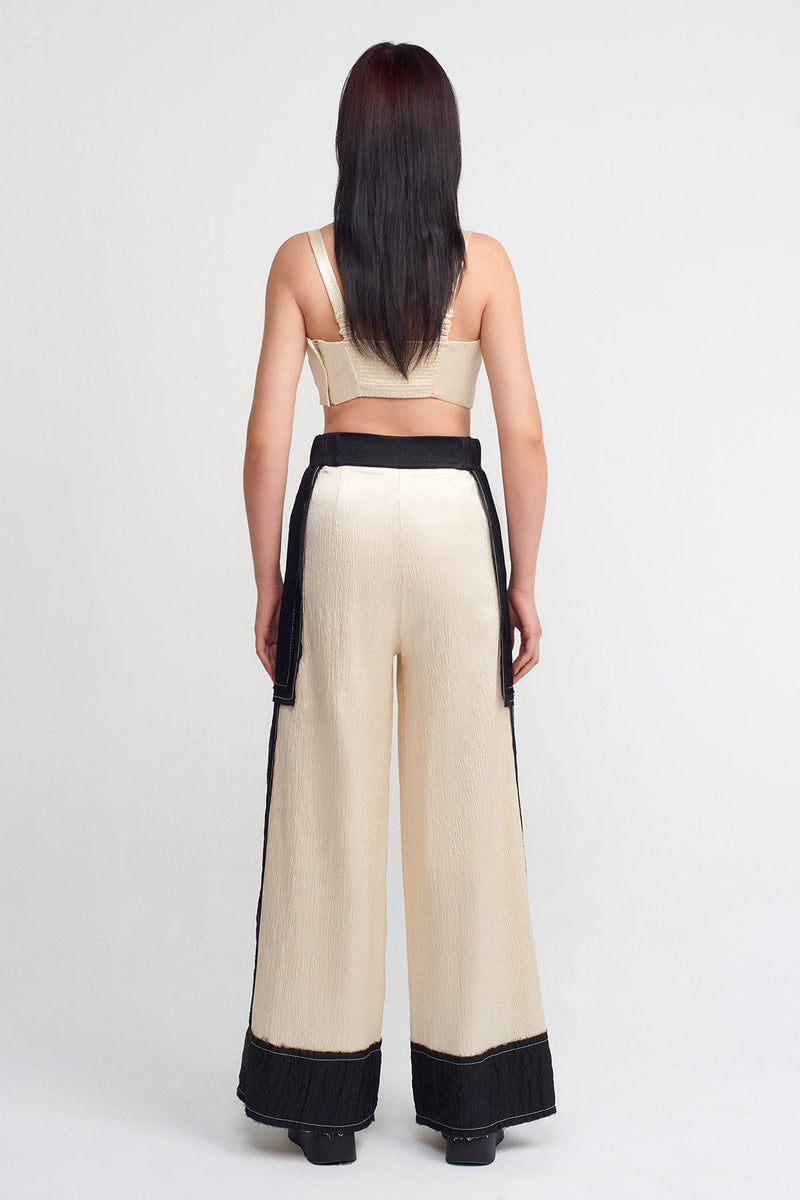 NU Crinkle Wide Pocket Trousers Natural/Black