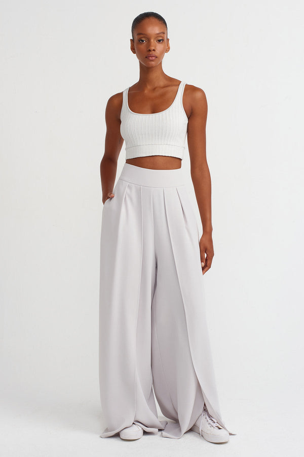 NU Wide-Leg Trousers With Slit Details Ice