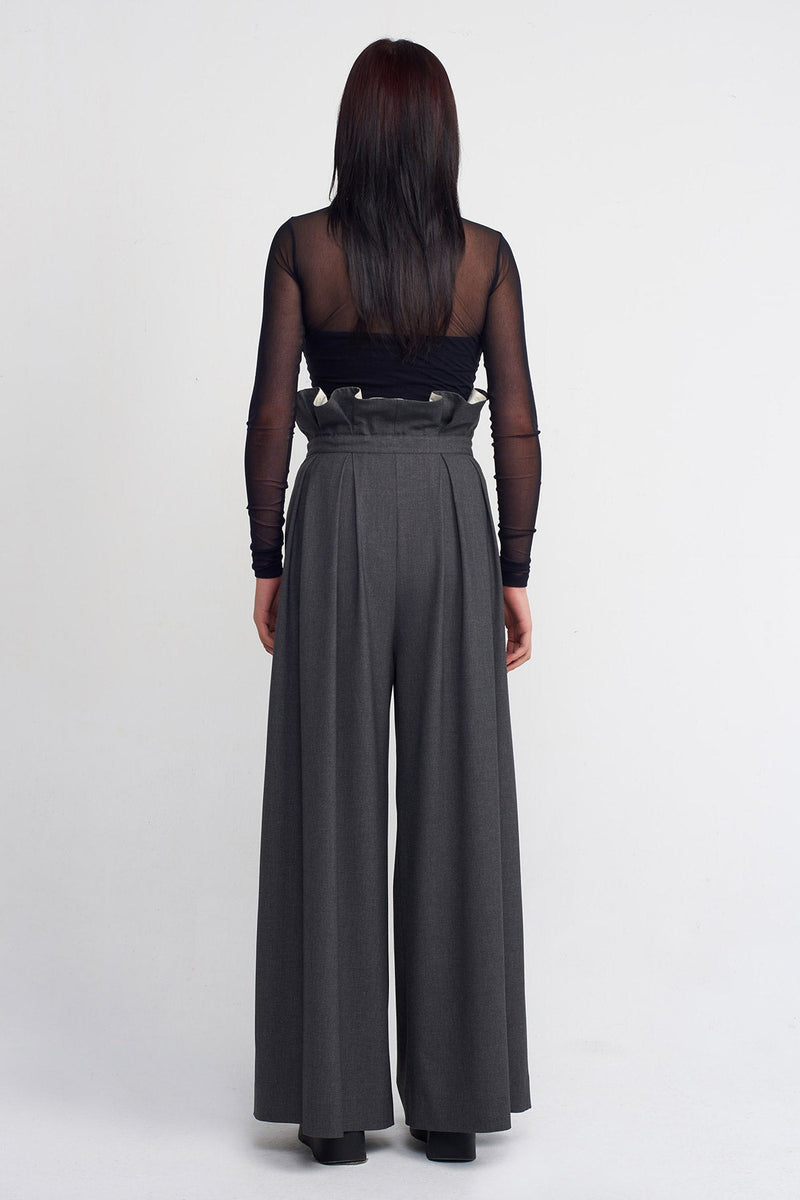 NU Tie-Waist Palazzo Trousers Dark Grey Melange