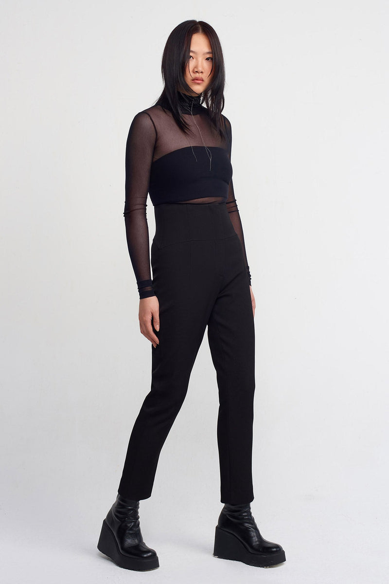 NU High-Waisted Slim-Fit Trousers Black
