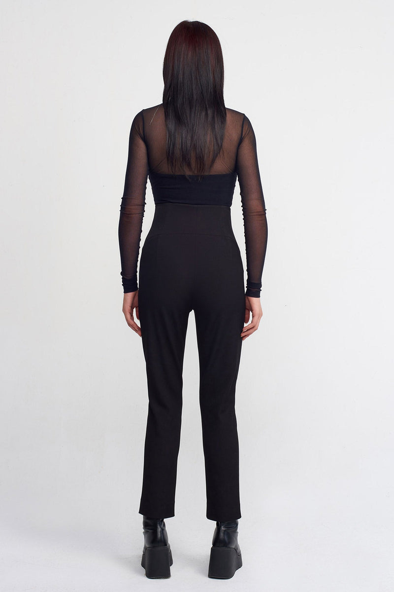 NU High-Waisted Slim-Fit Trousers Black