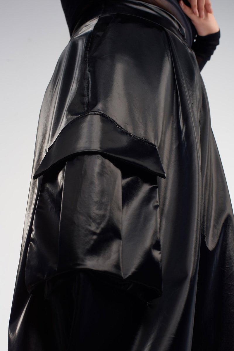 NU Shiny Cargo Pocket Trousers Black