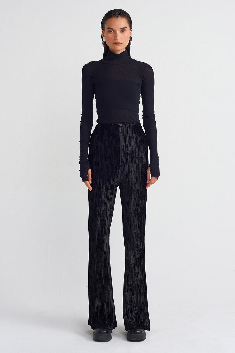 NU Pleated Velvet Trousers Black