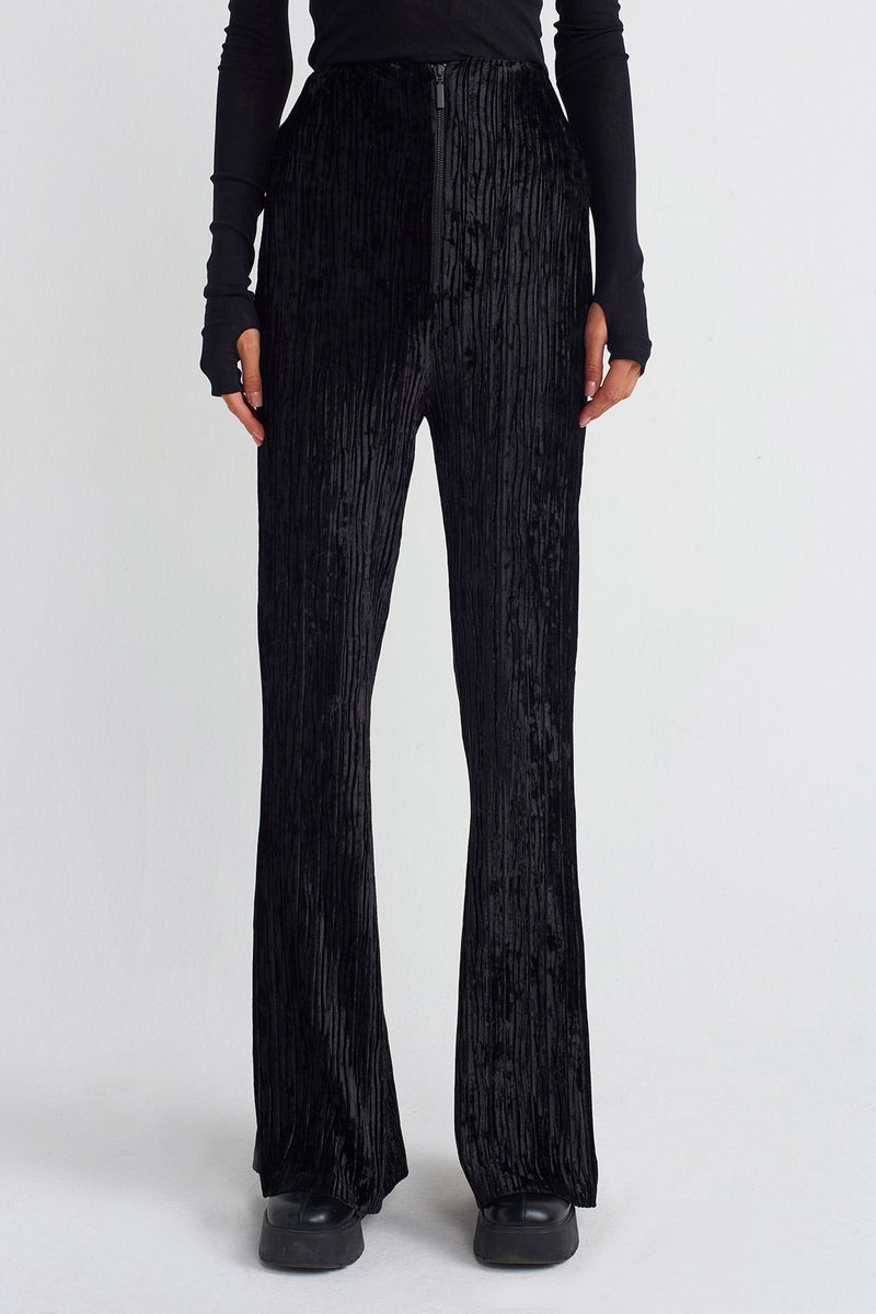 NU Pleated Velvet Trousers Black