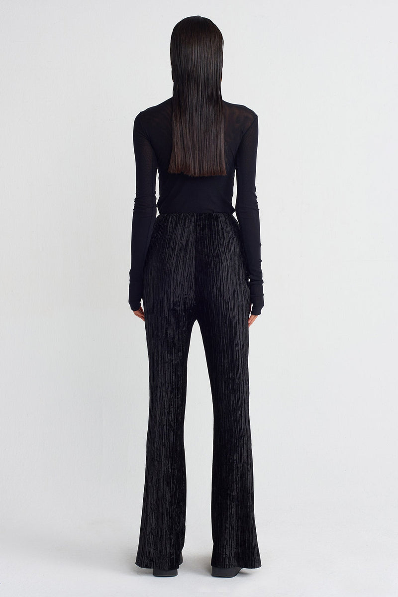 NU Pleated Velvet Trousers Black