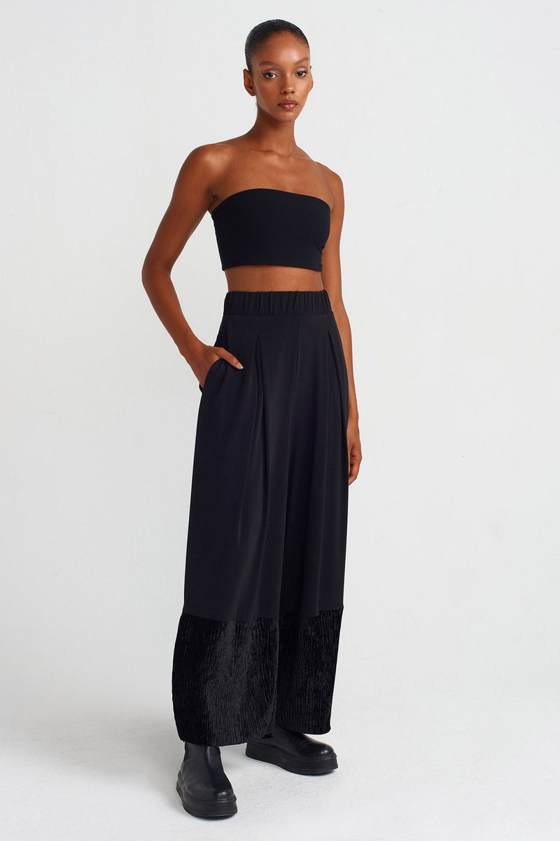 NU Zip Detail Velvet-Jersey Pants Black