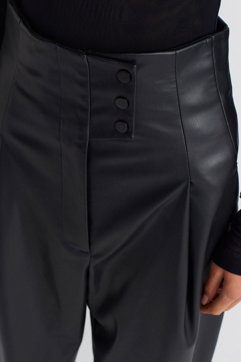 NU High-Waisted Leather Trousers Black