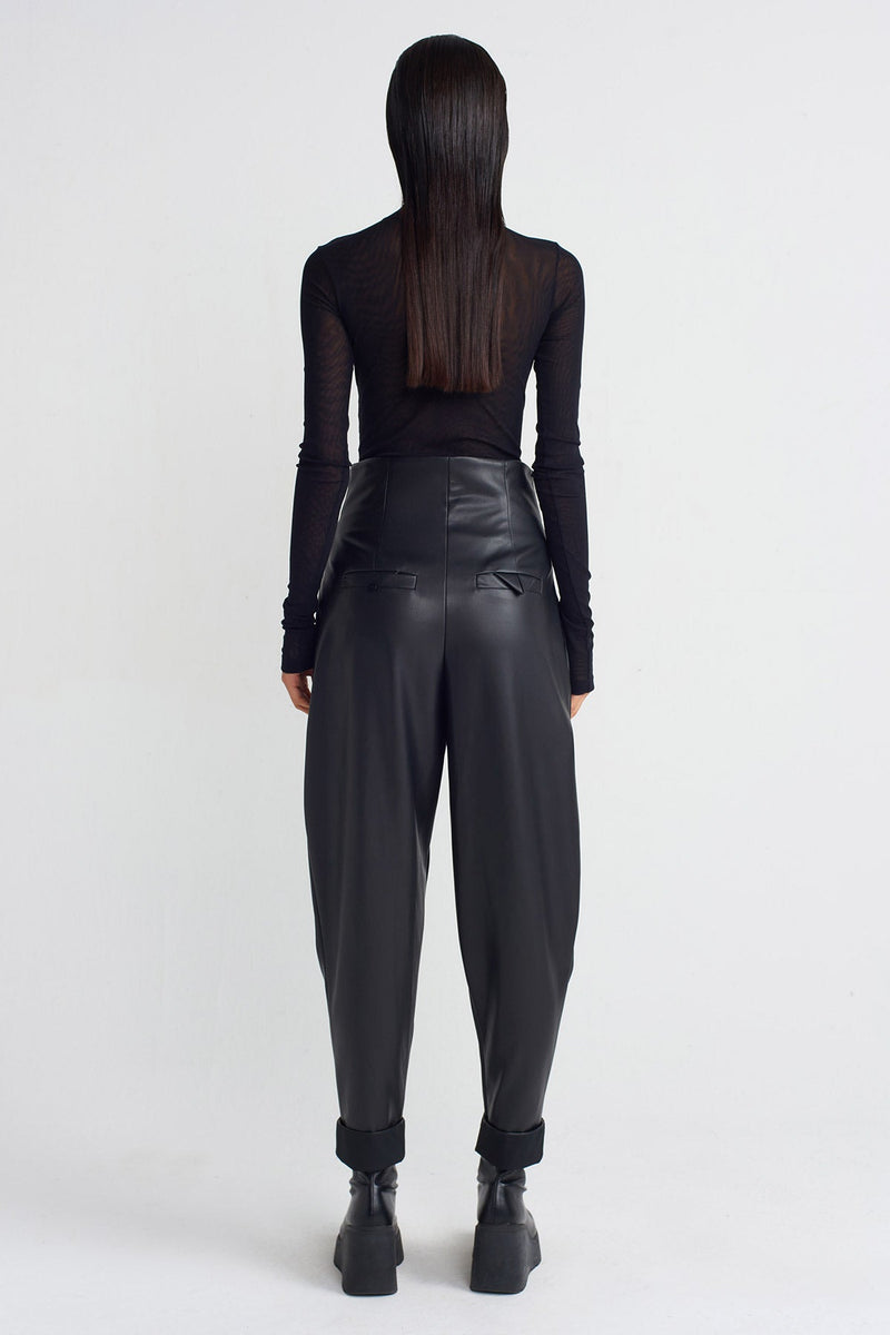 NU High-Waisted Leather Trousers Black