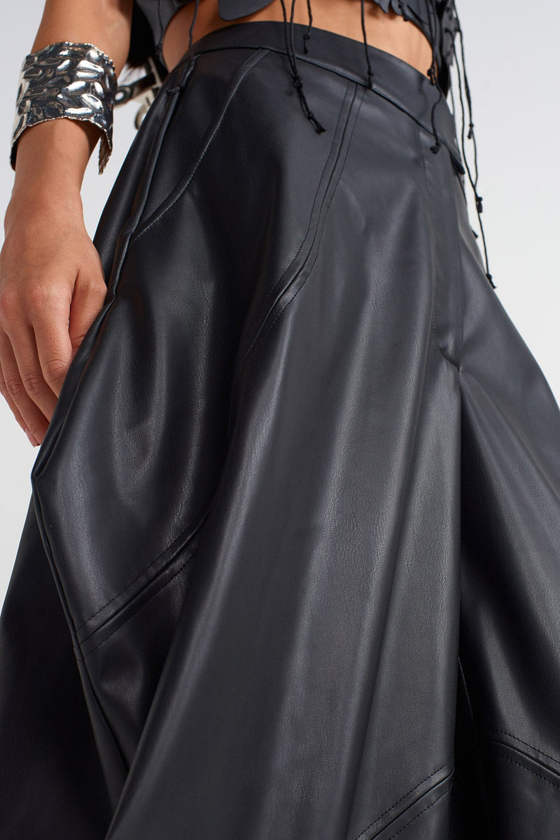 NU Draped Leather Trousers Black