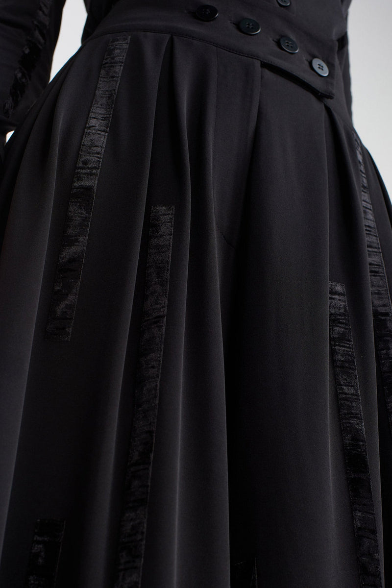 NU Velvet Striped Palazzo Trousers Black