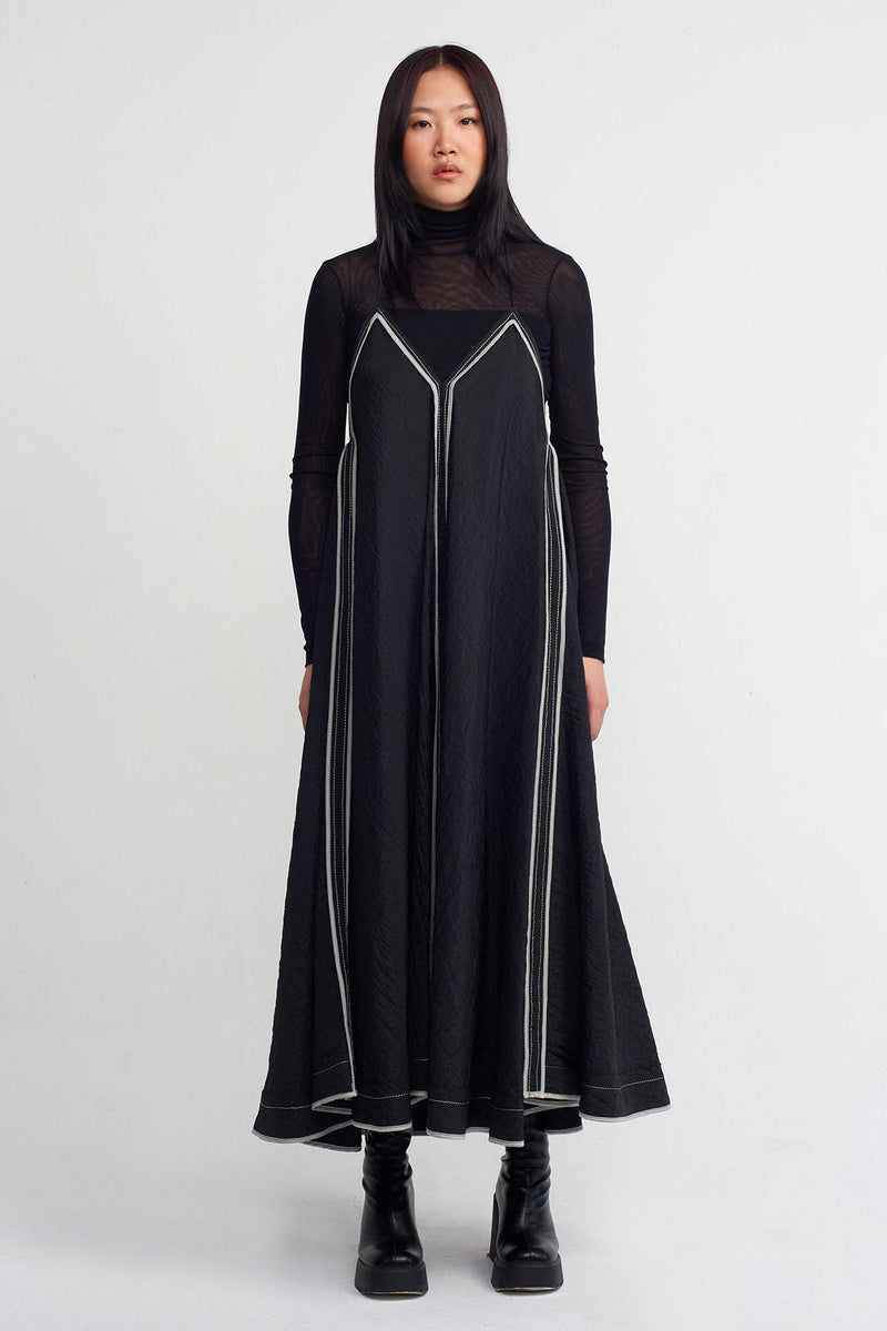 NU Piped Thin-Strap Maxi Dress Black