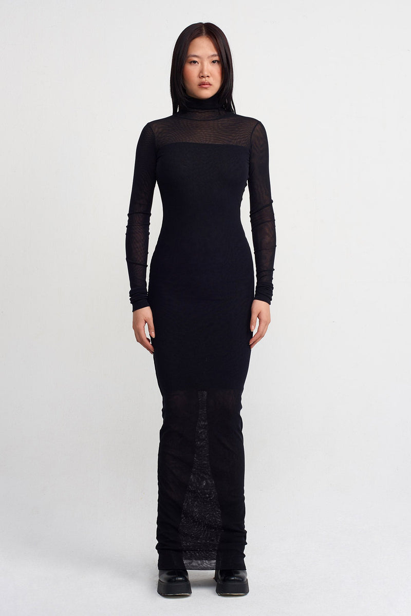 NU Lined Long Tulle Dress Black