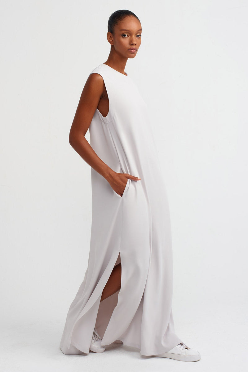 NU Sleeveless Long Straight Dress Ice