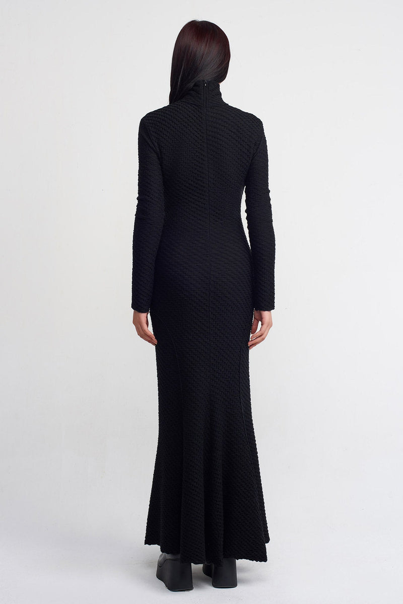 NU Textured Fabric Slim Long Dress Black