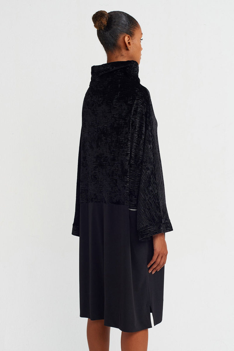 NU Zip Detail Velvet-Jersey Dress Black