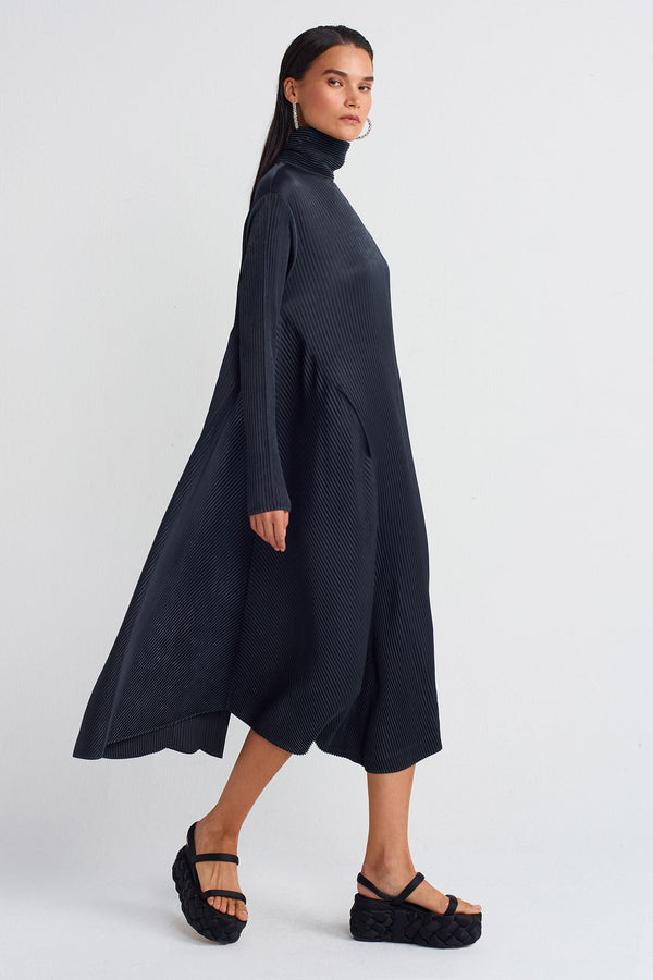 NU Satin Pleated Dress Dark Grey